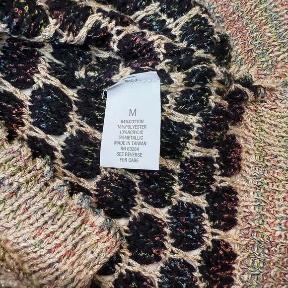 Roz & Ali Vtg Knit Cardigan Sweater Jacket M Black Multicolor Metallic Thread - Picture 4 of 7